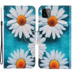 Folio-hoesje voor Samsung Galaxy A22 5G Met Ketting String Madeliefjes