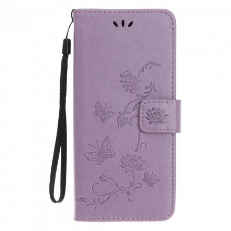 Folio-hoesje voor Samsung Galaxy A22 5G Met Ketting Vlinders En Bloemen Riem