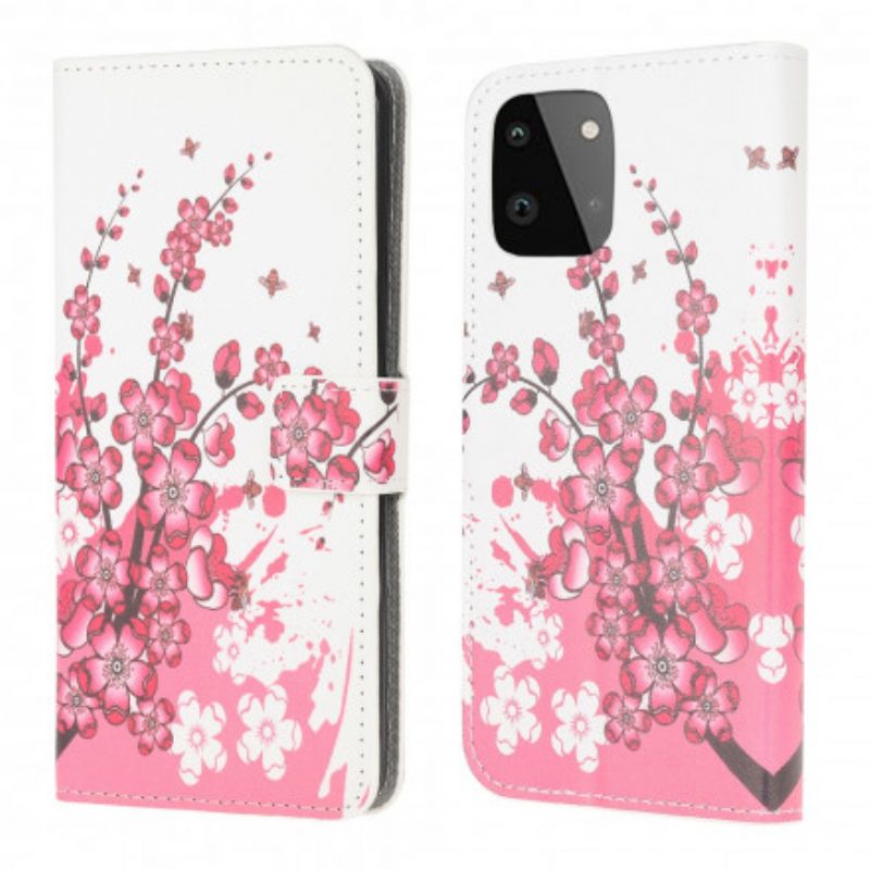 Folio-hoesje voor Samsung Galaxy A22 5G Tropische Bloemen