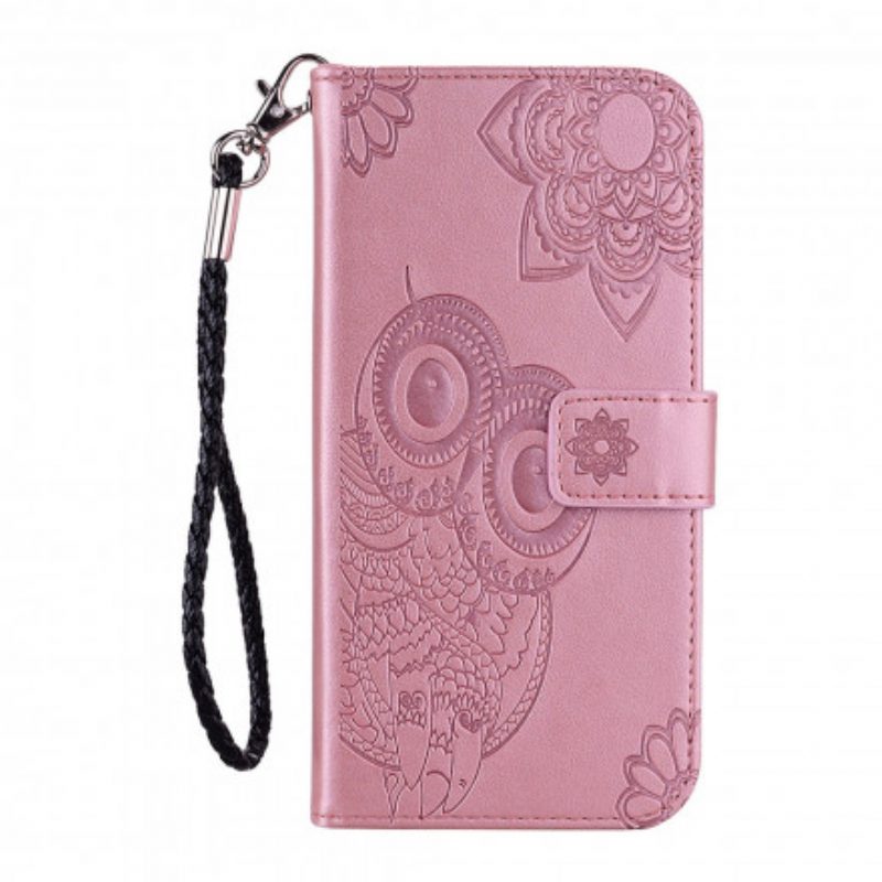 Folio-hoesje voor Samsung Galaxy A22 5G Uil Mandala En Lanyard