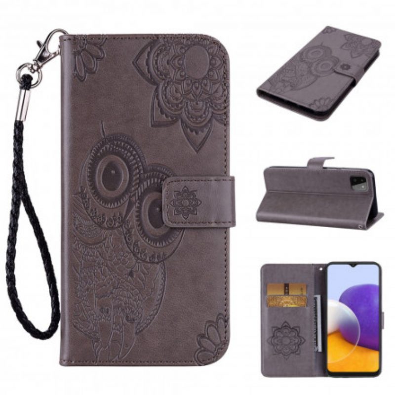 Folio-hoesje voor Samsung Galaxy A22 5G Uil Mandala En Lanyard