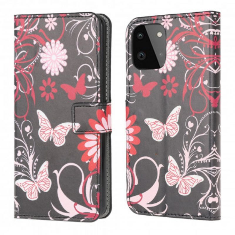 Folio-hoesje voor Samsung Galaxy A22 5G Vlinders En Bloemen