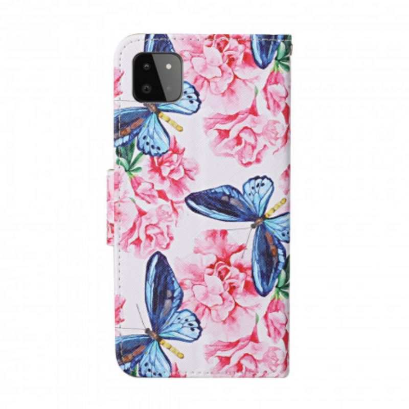 Folio-hoesje voor Samsung Galaxy A22 5G Vlinders Floral Lanyard