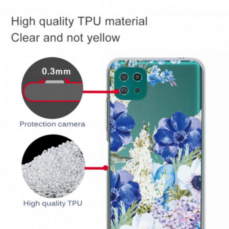 Hoesje voor Samsung Galaxy A22 5G Naadloze Aquarel Blauwe Bloemen