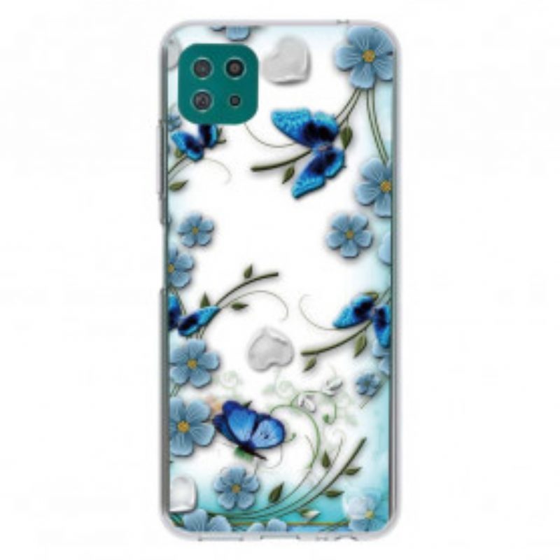 Hoesje voor Samsung Galaxy A22 5G Naadloze Retro Vlinders En Bloemen