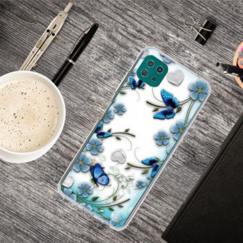 Hoesje voor Samsung Galaxy A22 5G Naadloze Retro Vlinders En Bloemen