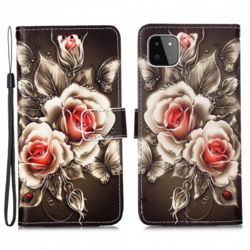 Leren Hoesje voor Samsung Galaxy A22 5G Gouden Rozen