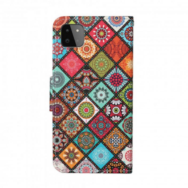 Leren Hoesje voor Samsung Galaxy A22 5G Lappendeken Mandala's Met Lanyard