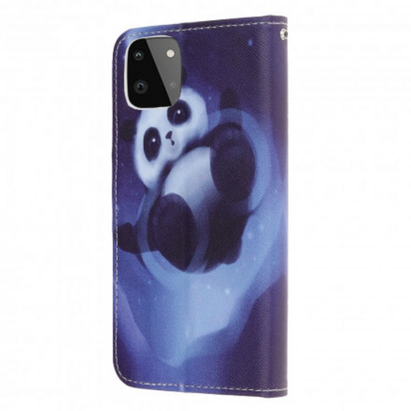 Leren Hoesje voor Samsung Galaxy A22 5G Met Ketting Panda Space Met Sleutelkoord