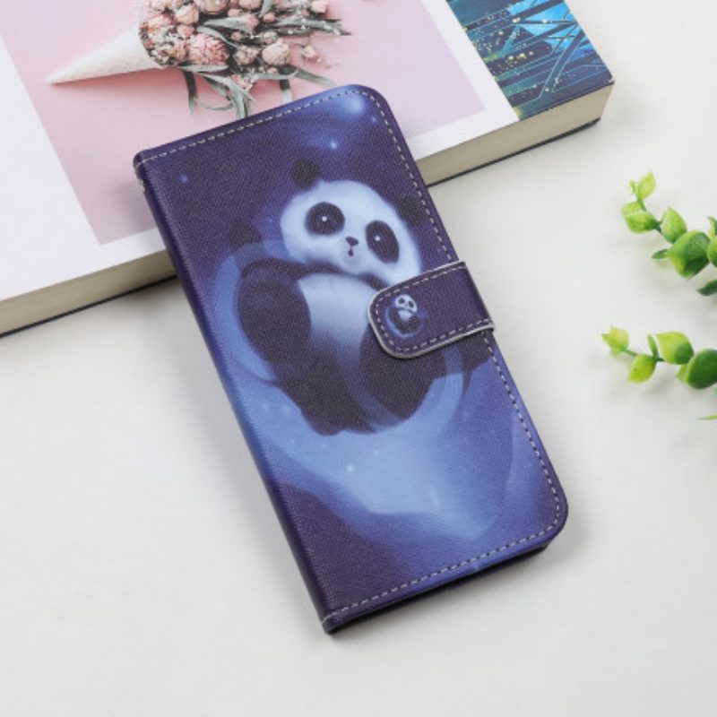 Leren Hoesje voor Samsung Galaxy A22 5G Met Ketting Panda Space Met Sleutelkoord