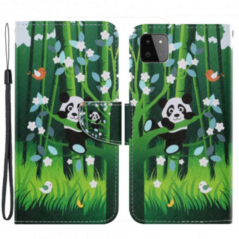 Leren Hoesje voor Samsung Galaxy A22 5G Panda Wandeling