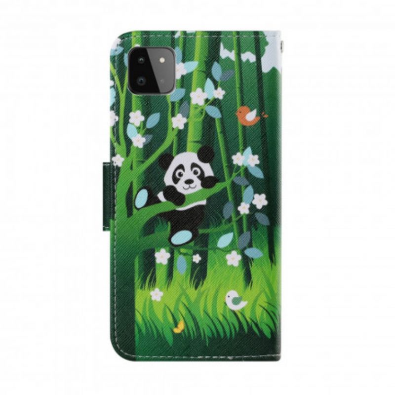 Leren Hoesje voor Samsung Galaxy A22 5G Panda Wandeling