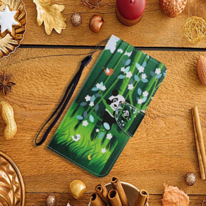 Leren Hoesje voor Samsung Galaxy A22 5G Panda Wandeling