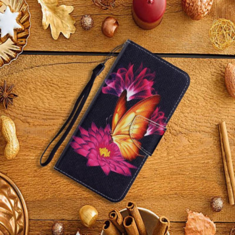 Leren Hoesje voor Samsung Galaxy A22 5G Vlinder En Lotus