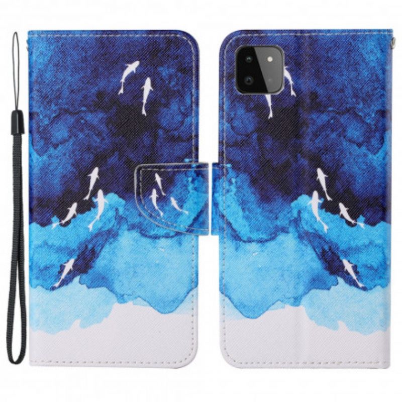 Leren Hoesje voor Samsung Galaxy A22 5G Zee Met String