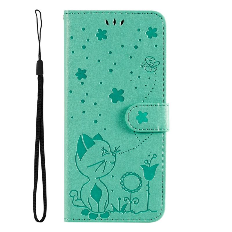 Folio-hoesje voor Xiaomi 13 Met Ketting Kat En Bij Met Lanyard