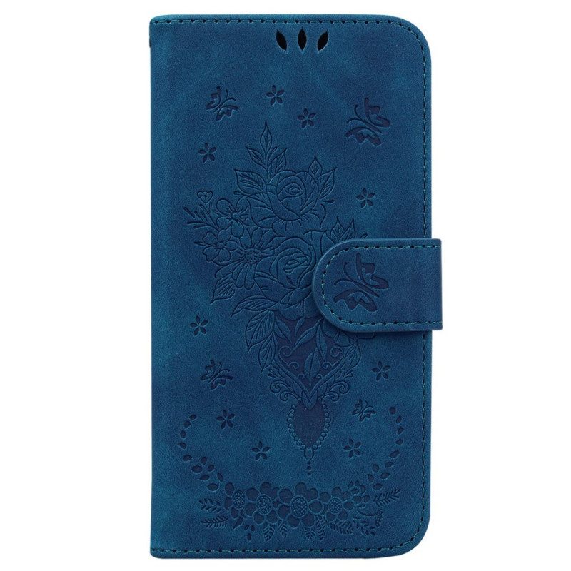 Leren Hoesje voor Xiaomi 13 Met Ketting Strappy Rozen En Vlinders