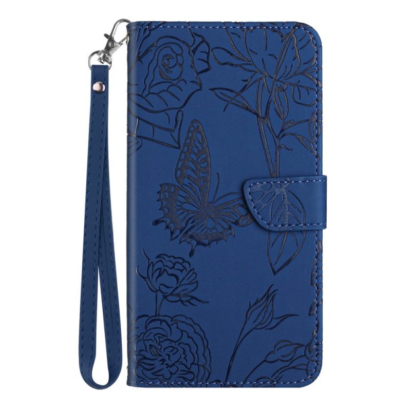 Leren Hoesje voor Xiaomi 13 Vlinders En Lanyard