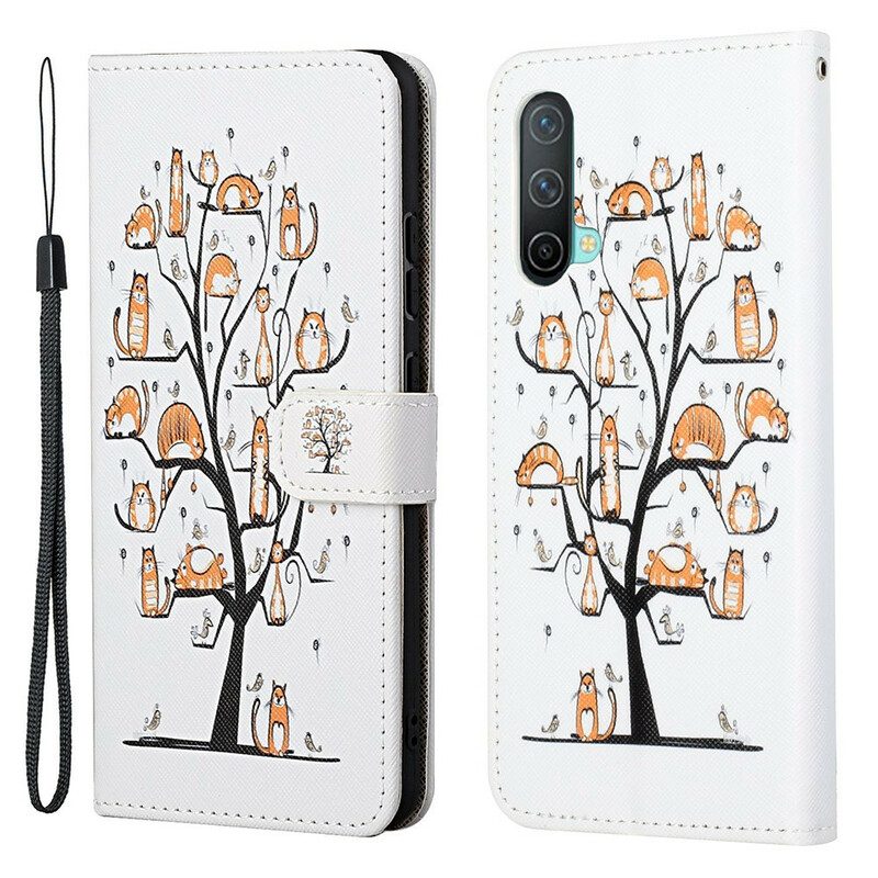 Folio-hoesje voor OnePlus Nord CE 5G Met Ketting Funky Cats Met Riem