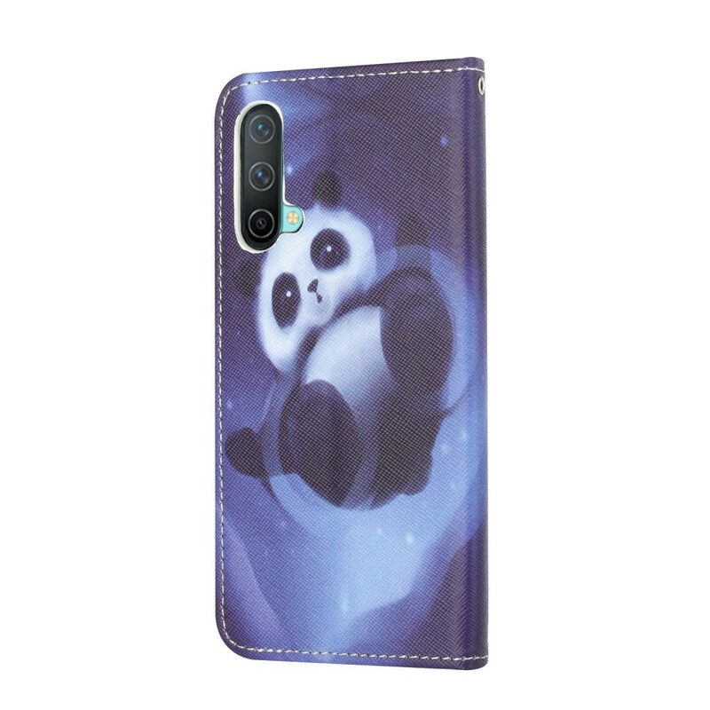 Folio-hoesje voor OnePlus Nord CE 5G Met Ketting Panda Space Met Sleutelkoord