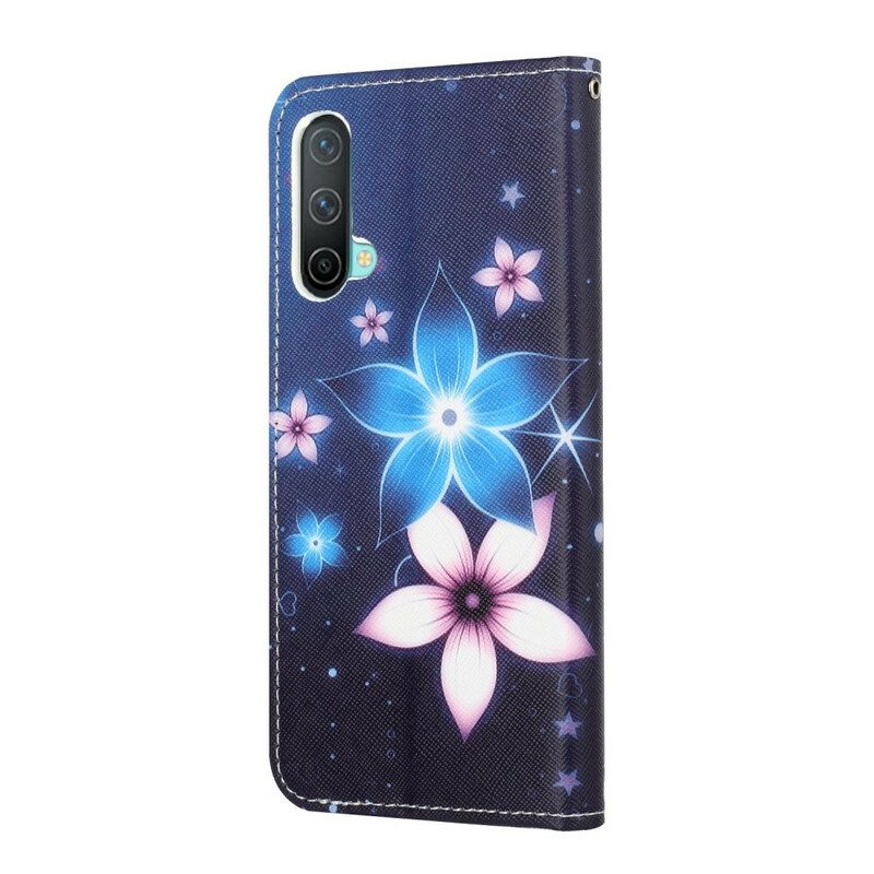 Leren Hoesje voor OnePlus Nord CE 5G Met Ketting Maanband Bloemen