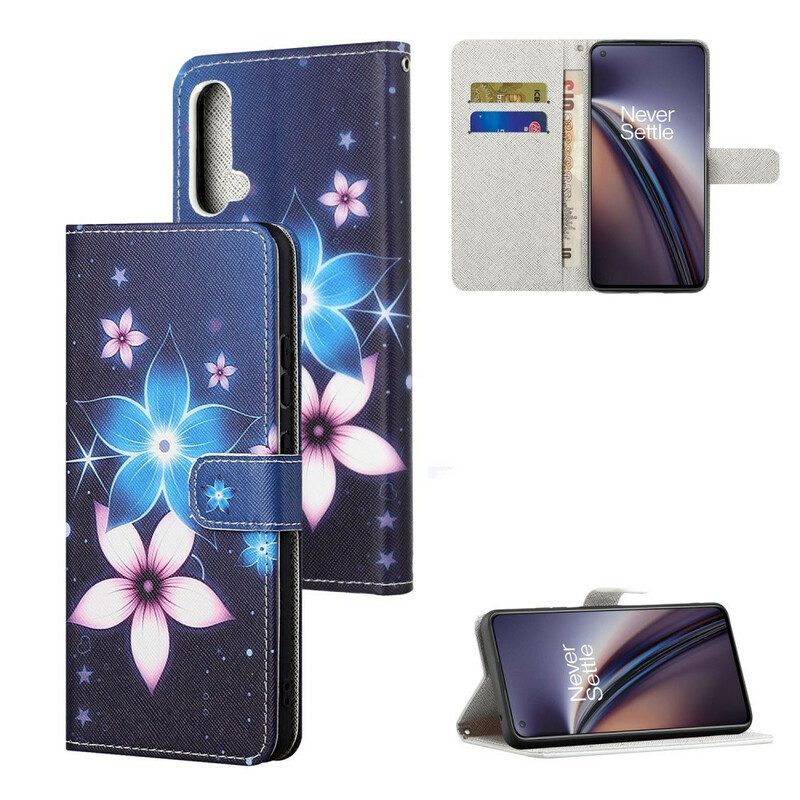 Leren Hoesje voor OnePlus Nord CE 5G Met Ketting Maanband Bloemen