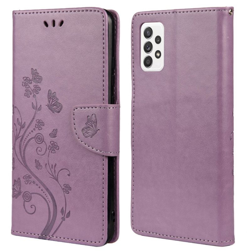 Folio-hoesje voor Samsung Galaxy A23 5G Met Ketting Bloemen En Vlinders Met Riem