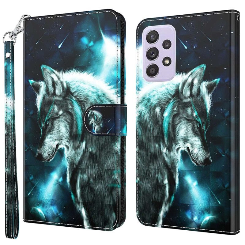 Folio-hoesje voor Samsung Galaxy A23 5G Met Ketting Lanyard Wolf