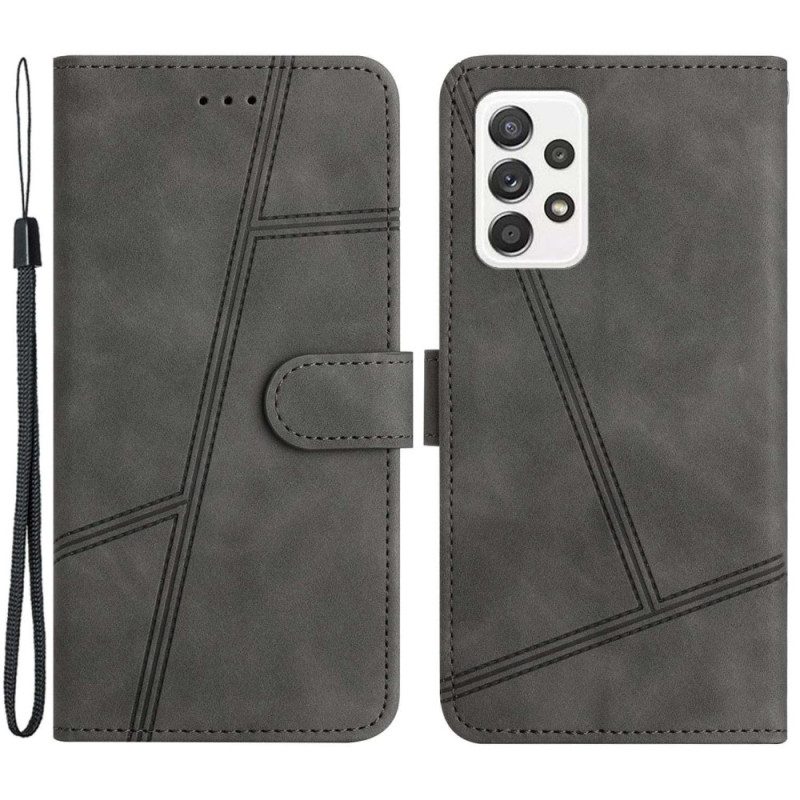 Folio-hoesje voor Samsung Galaxy A23 5G Met Ketting Strappy Geometrische Lederen Stijl