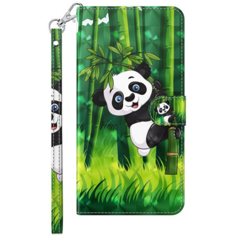 Leren Hoesje voor Samsung Galaxy A23 5G Met Ketting Bamboe Panda Met Lanyard