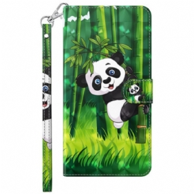 Leren Hoesje voor Samsung Galaxy A23 5G Met Ketting Bamboe Panda Met Lanyard