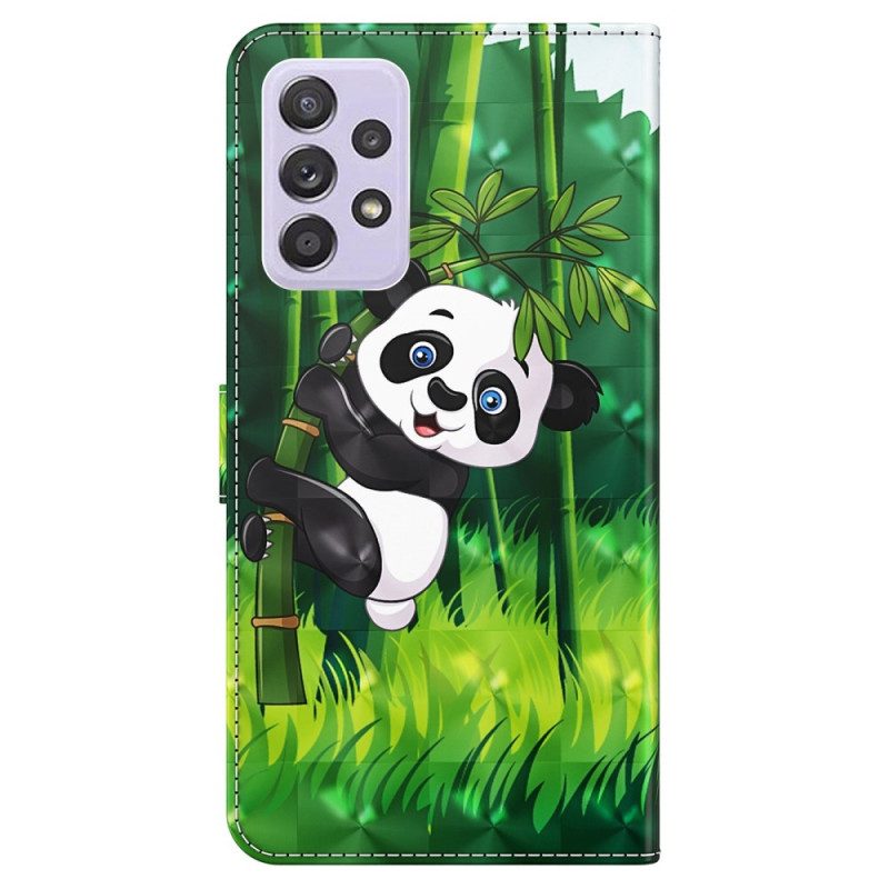 Leren Hoesje voor Samsung Galaxy A23 5G Met Ketting Bamboe Panda Met Lanyard