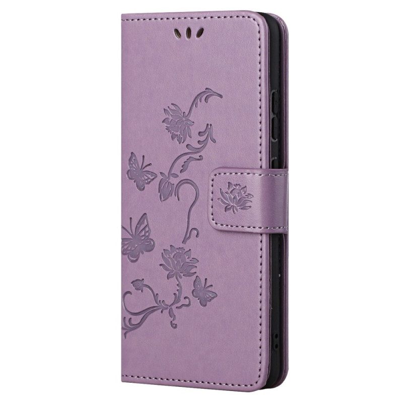 Leren Hoesje voor Samsung Galaxy A23 5G Met Ketting Mooie Strappy Bloemen