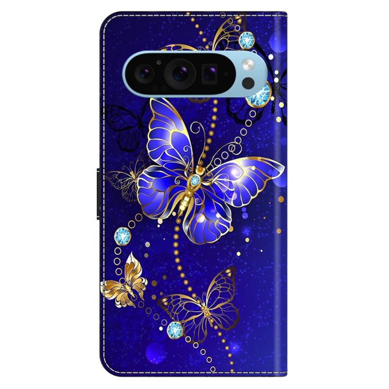 Bescherming Hoesje Google Pixel 9 Pro Xl Diamantvlinder Op Blauwe Achtergrond