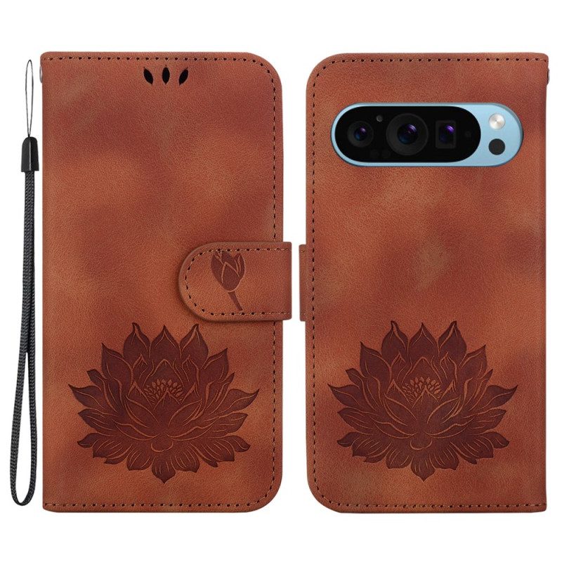 Folio-hoesje Google Pixel 9 Pro Xl Telefoonhoesje Lotus Met Riem