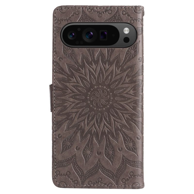 Leren Hoesje Google Pixel 9 Pro Xl Zonne-mandala Met Riem Bescherming Hoesje