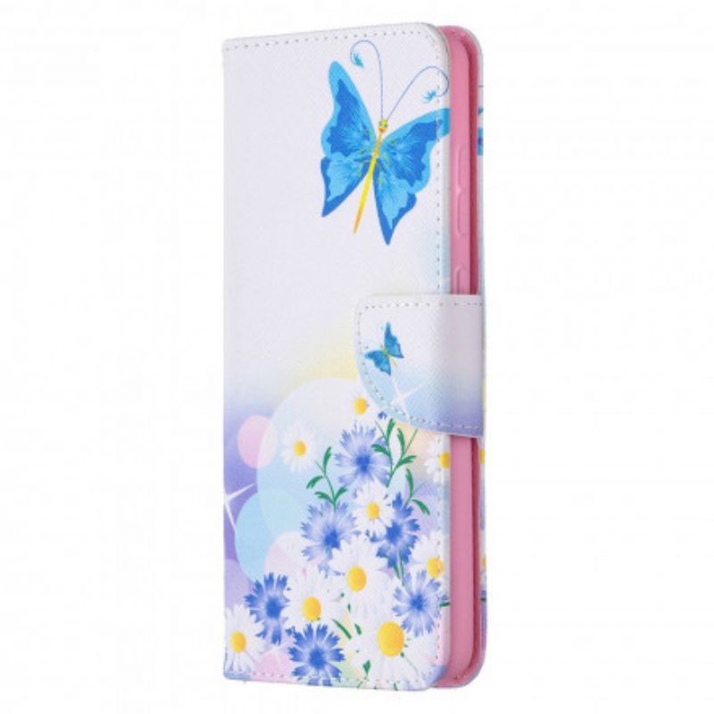 Folio-hoesje voor Samsung Galaxy A72 4G / A72 5G Geschilderde Vlinders En Bloemen