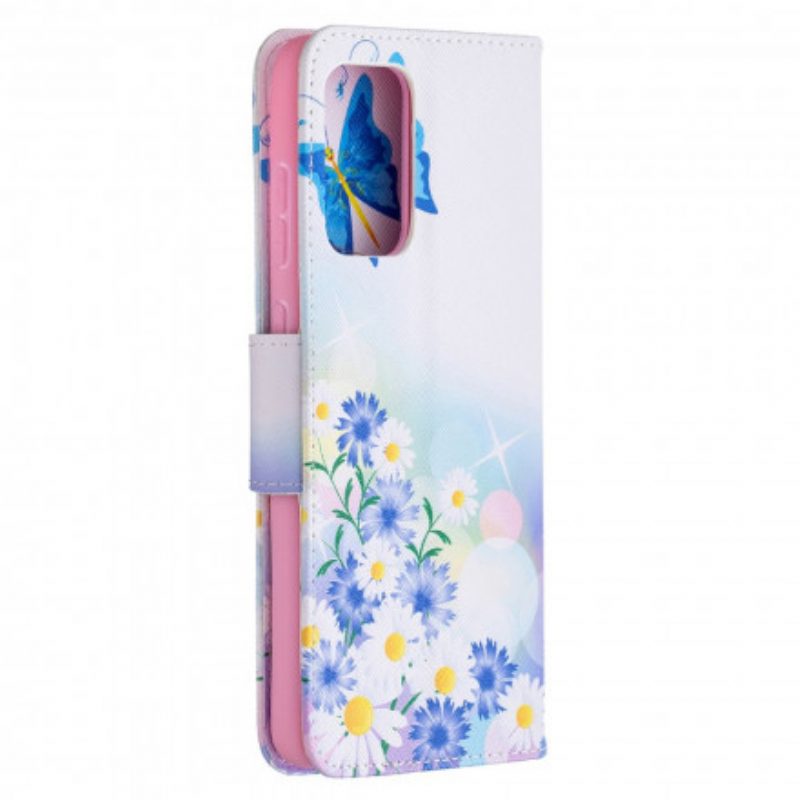 Folio-hoesje voor Samsung Galaxy A72 4G / A72 5G Geschilderde Vlinders En Bloemen