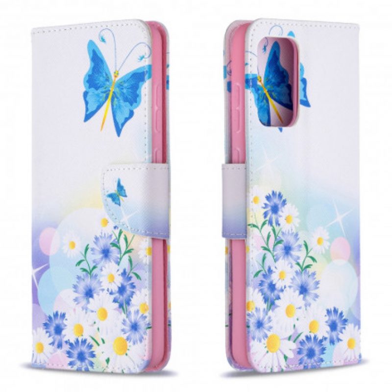 Folio-hoesje voor Samsung Galaxy A72 4G / A72 5G Geschilderde Vlinders En Bloemen