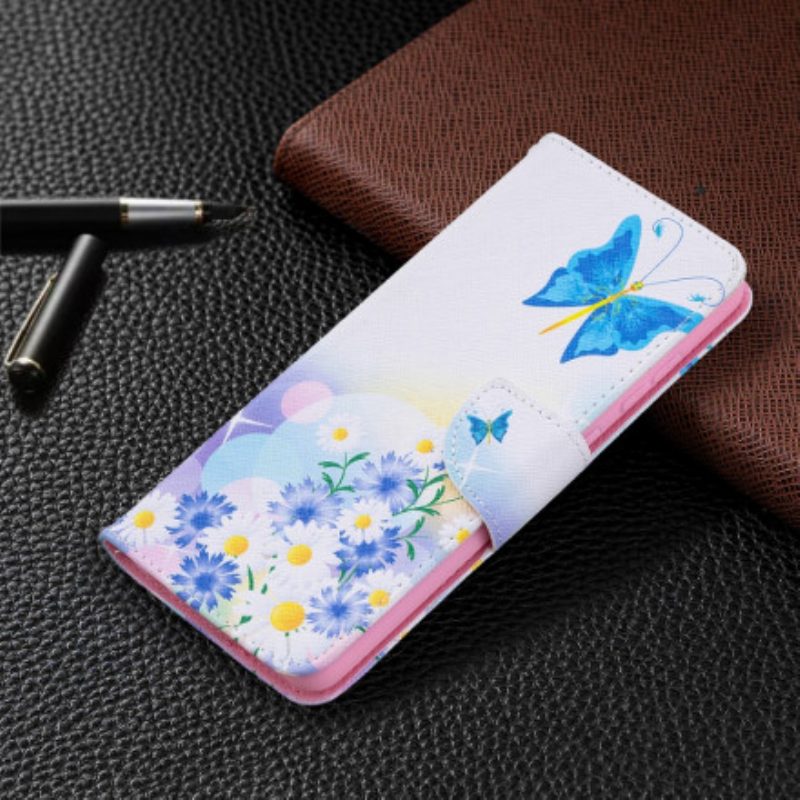 Folio-hoesje voor Samsung Galaxy A72 4G / A72 5G Geschilderde Vlinders En Bloemen