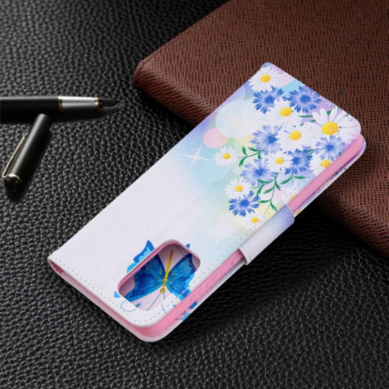 Folio-hoesje voor Samsung Galaxy A72 4G / A72 5G Geschilderde Vlinders En Bloemen