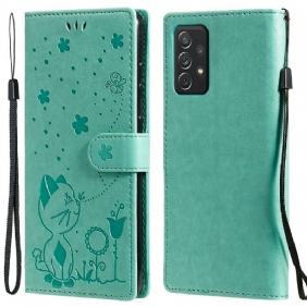 Folio-hoesje voor Samsung Galaxy A72 4G / A72 5G Met Ketting Kat En Bij Met Lanyard