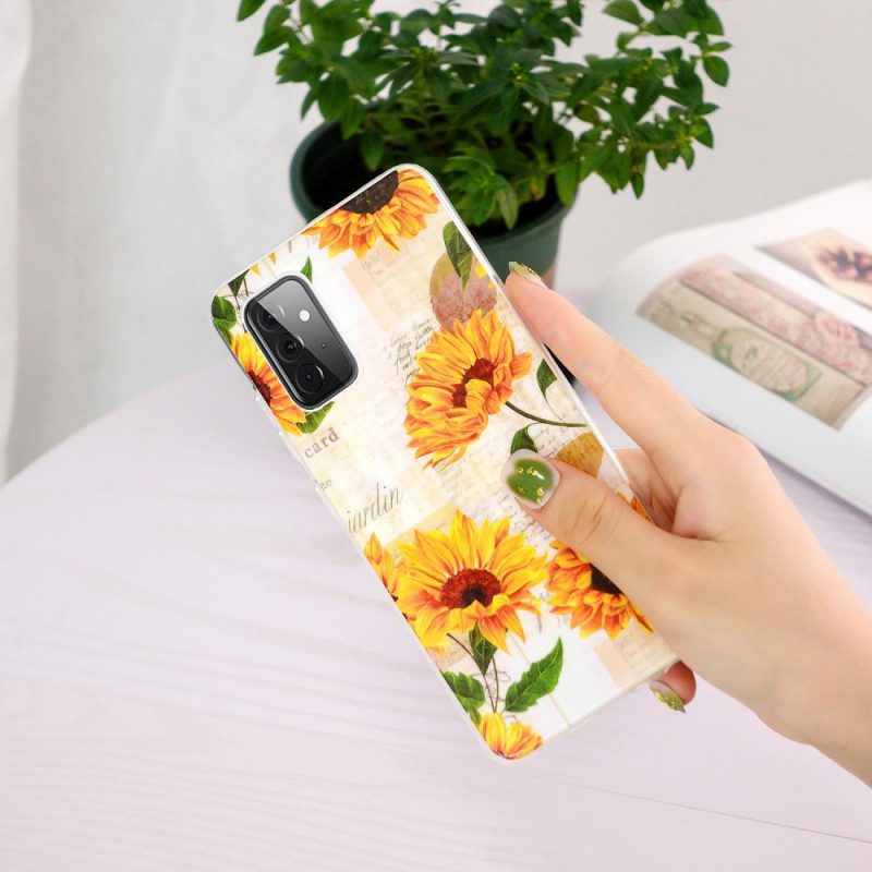 Hoesje voor Samsung Galaxy A72 4G / A72 5G Fluorescerende Zonnebloemen