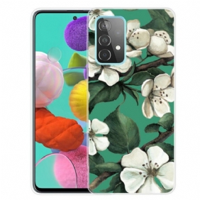 Hoesje voor Samsung Galaxy A72 4G / A72 5G Geschilderde Witte Bloemen