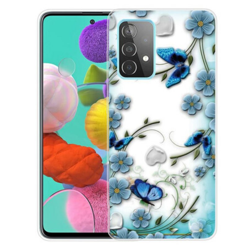 Hoesje voor Samsung Galaxy A72 4G / A72 5G Retro Vlinders En Bloemen