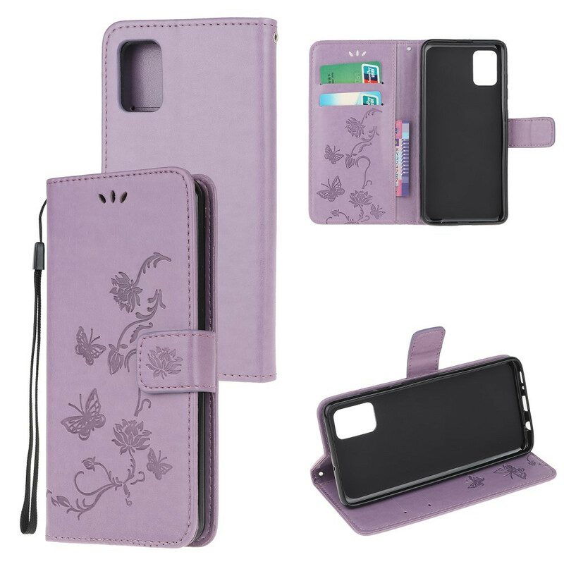 Leren Hoesje voor Samsung Galaxy A72 4G / A72 5G Met Ketting String Vlinders En Bloemen