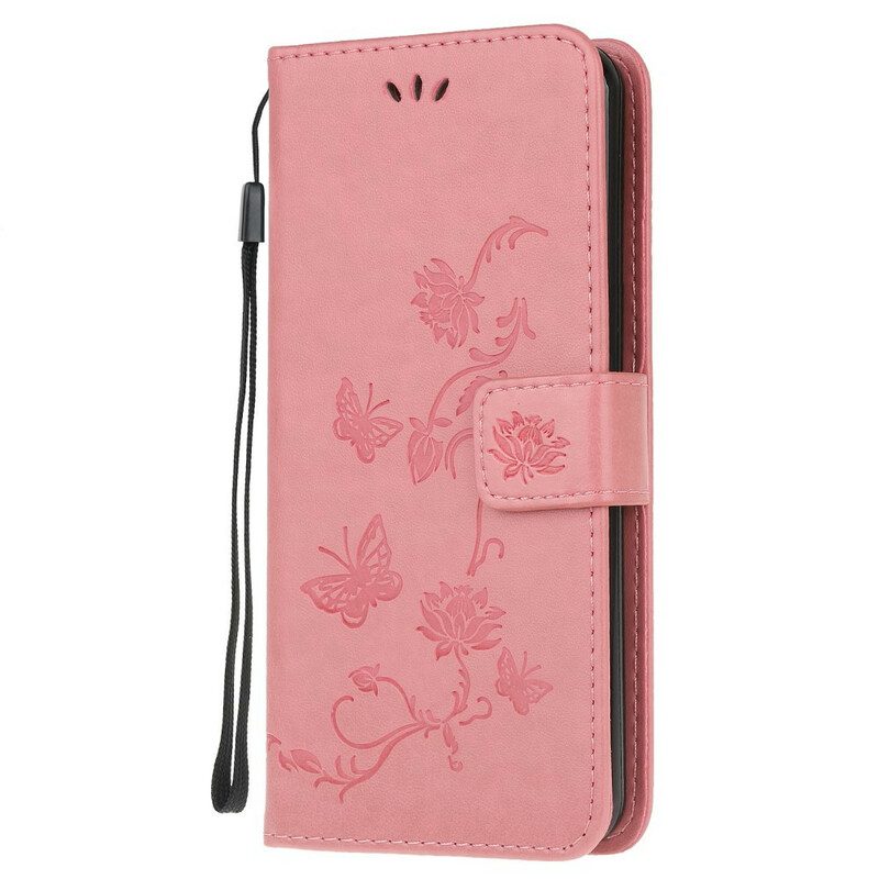 Leren Hoesje voor Samsung Galaxy A72 4G / A72 5G Met Ketting String Vlinders En Bloemen