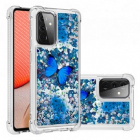 Telefoonhoesje voor Samsung Galaxy A72 4G / A72 5G Glitter Blauwe Vlinders