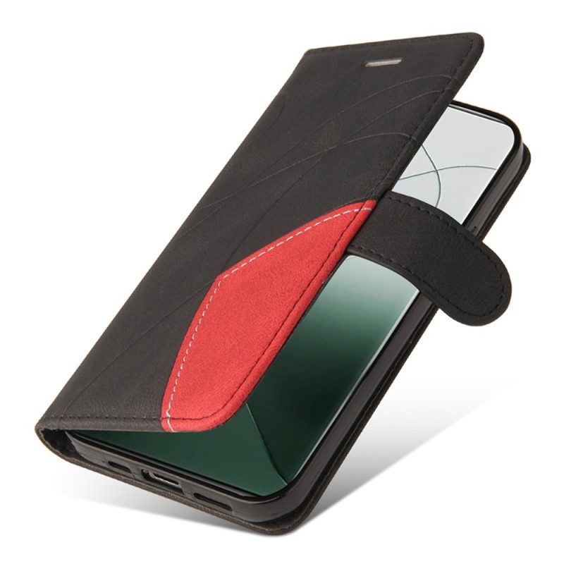 Flip Case Leren Xiaomi 14 Pro Tweekleurige Golvende Lijnen