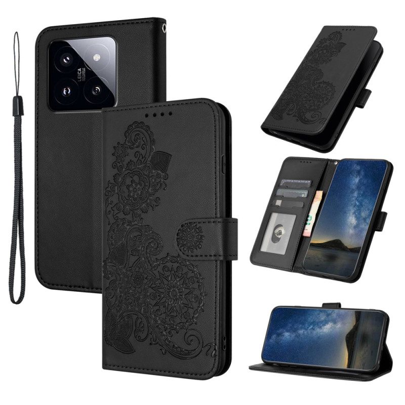 Flip Case Leren Xiaomi 14 Pro Zonnebloempatroon